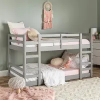 BWJRTOTGY Gray Twin-over-Twin Low Bunk Bed