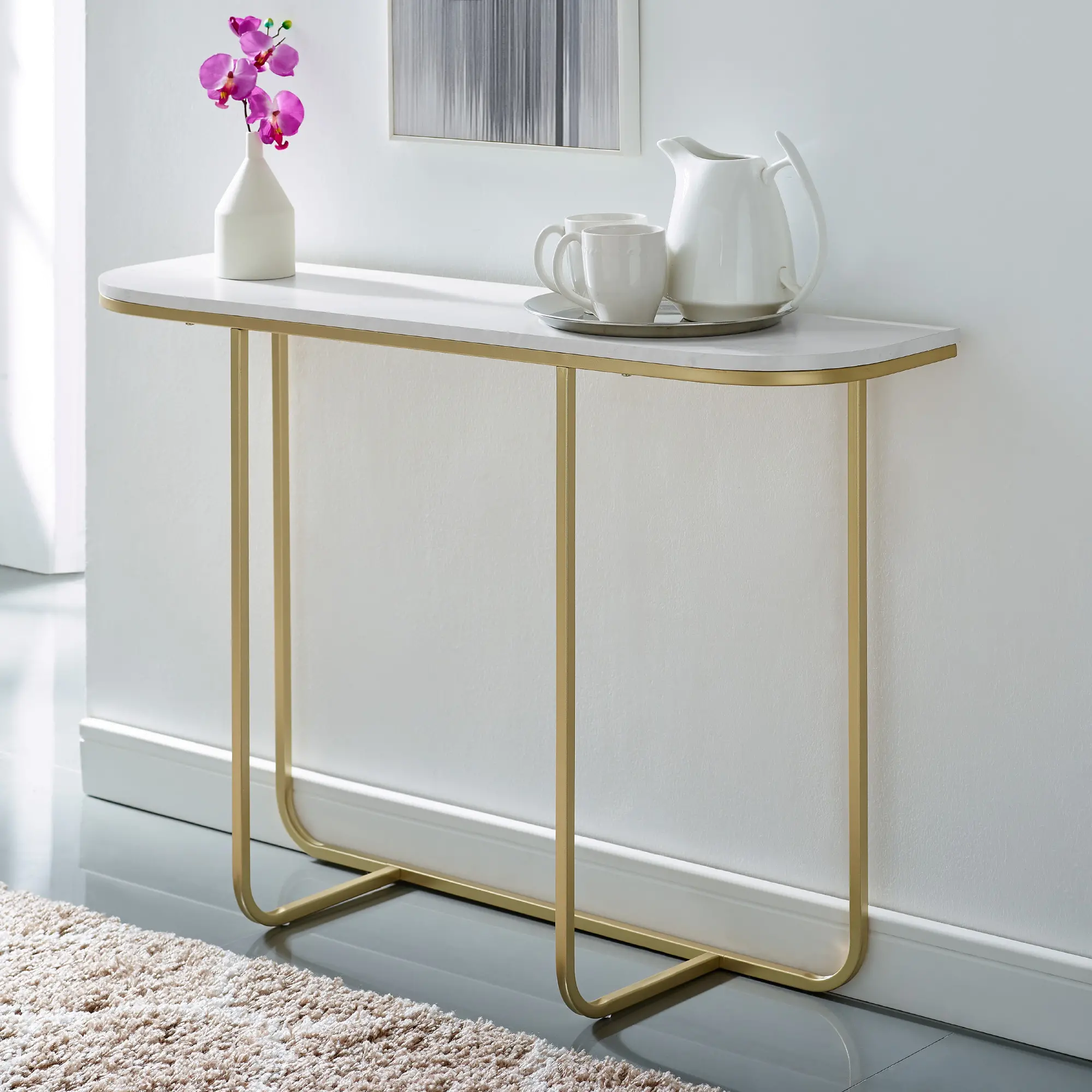 AF44HARETWM Marble and Gold Glam Entry Table - Harley-1