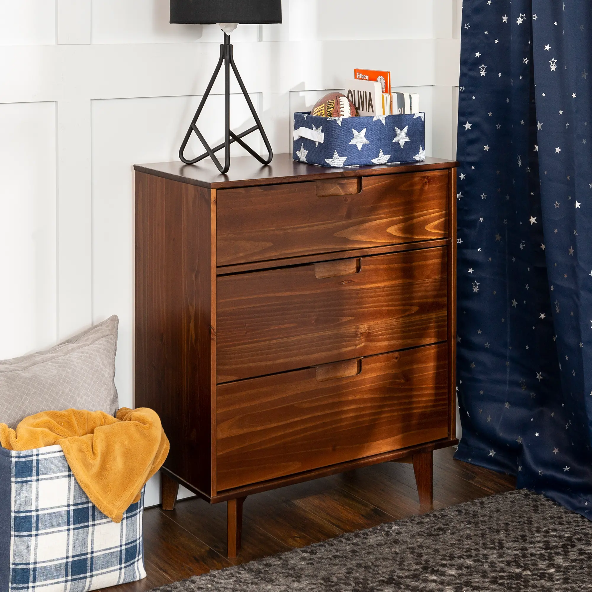 BR3DSLDRWT Sloane Mid Century Modern Walnut Brown 3-Drawer Dresser-2