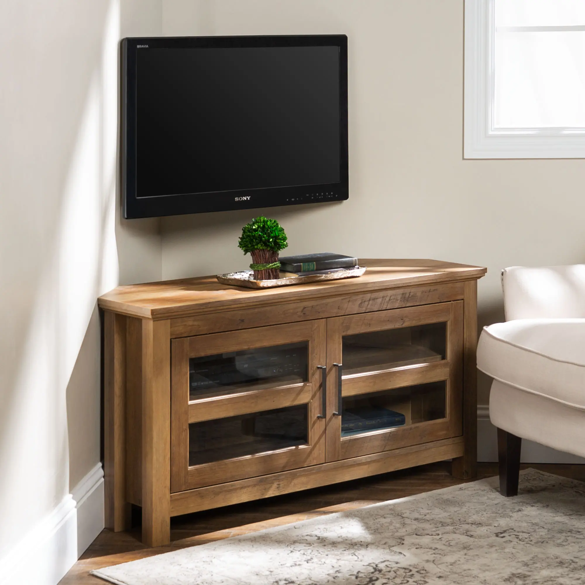 WQ44CCRRO Brown Rustic Oak 44 Inch Corner TV Stand-1