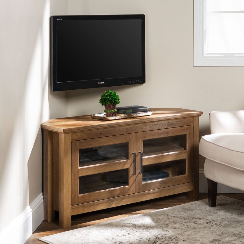 Brown Rustic Oak 44 Inch Corner Tv Stand Rc Willey Furniture Store