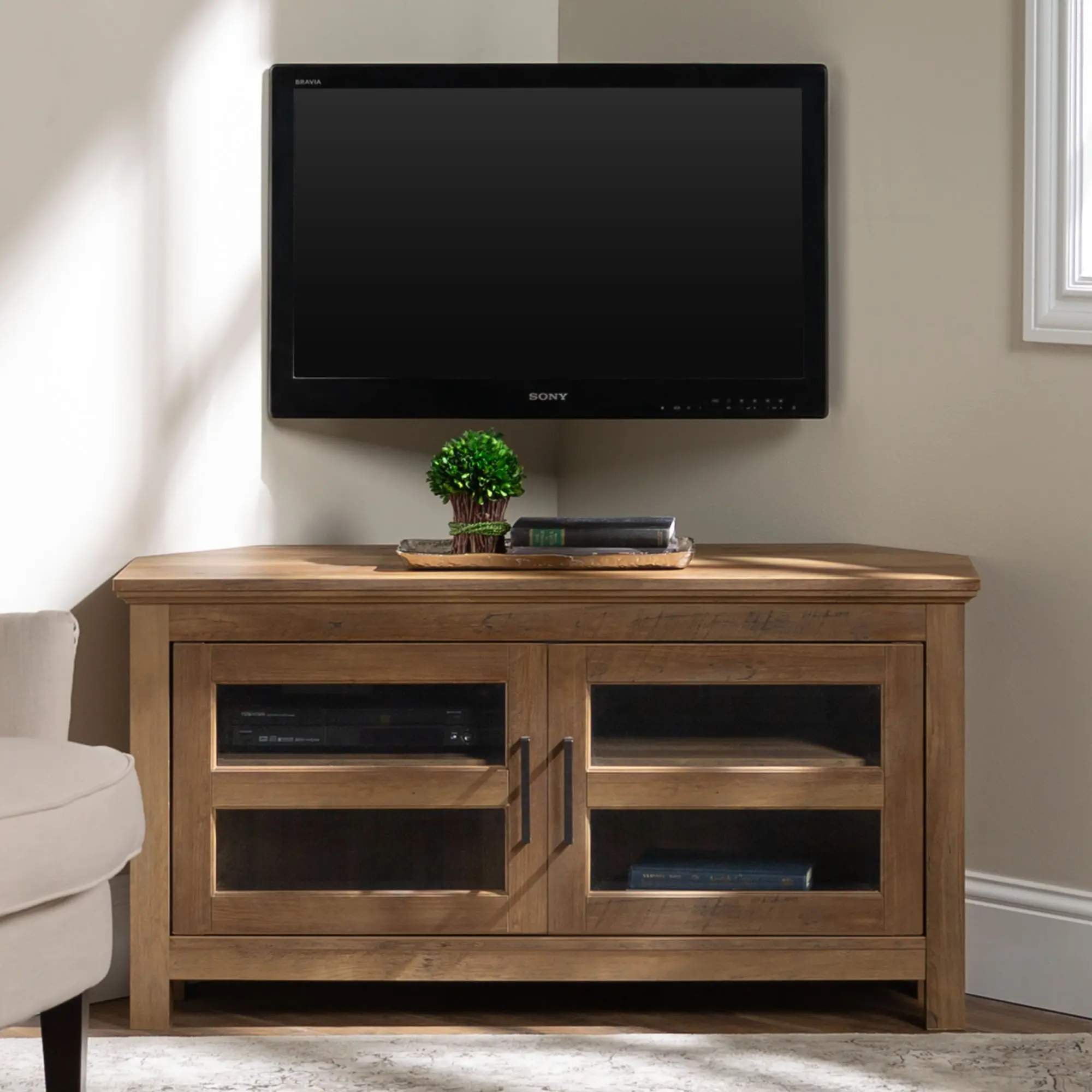 WQ44CCRRO Brown Rustic Oak 44 Inch Corner TV Stand-2