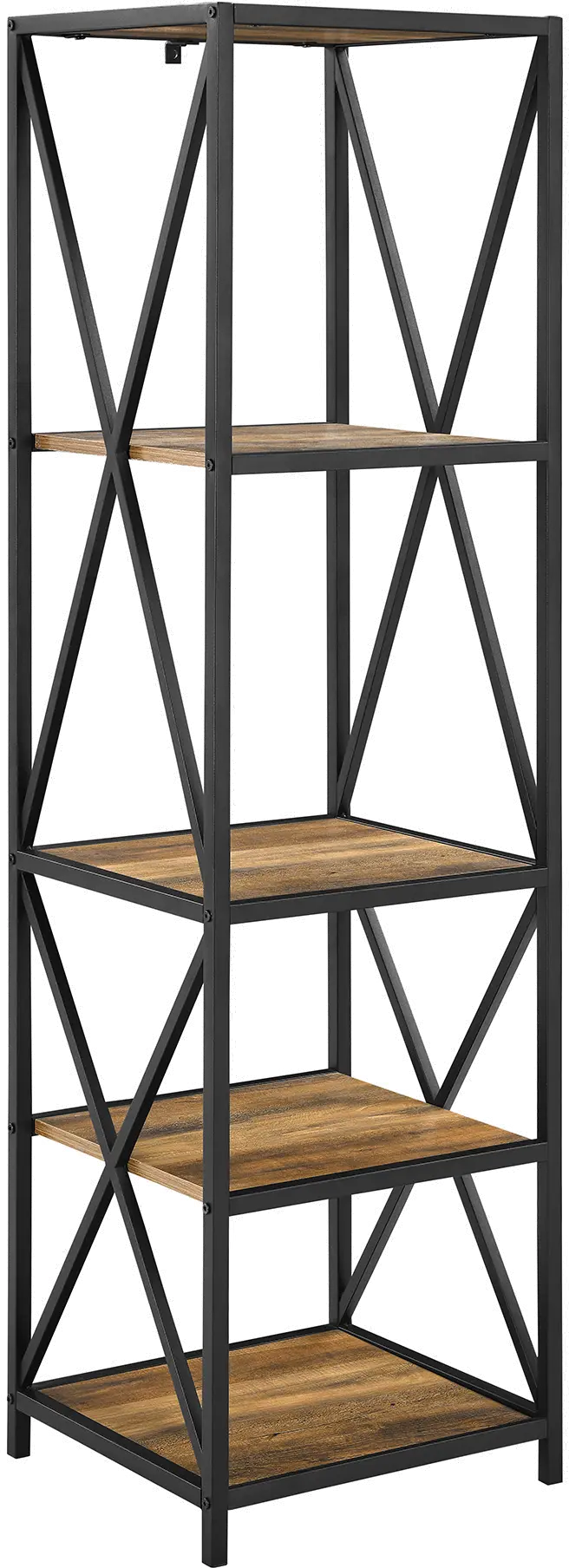 BST18XMWRO Industrial 61 inch Oak and Metal Bookcase - X-Frame-4