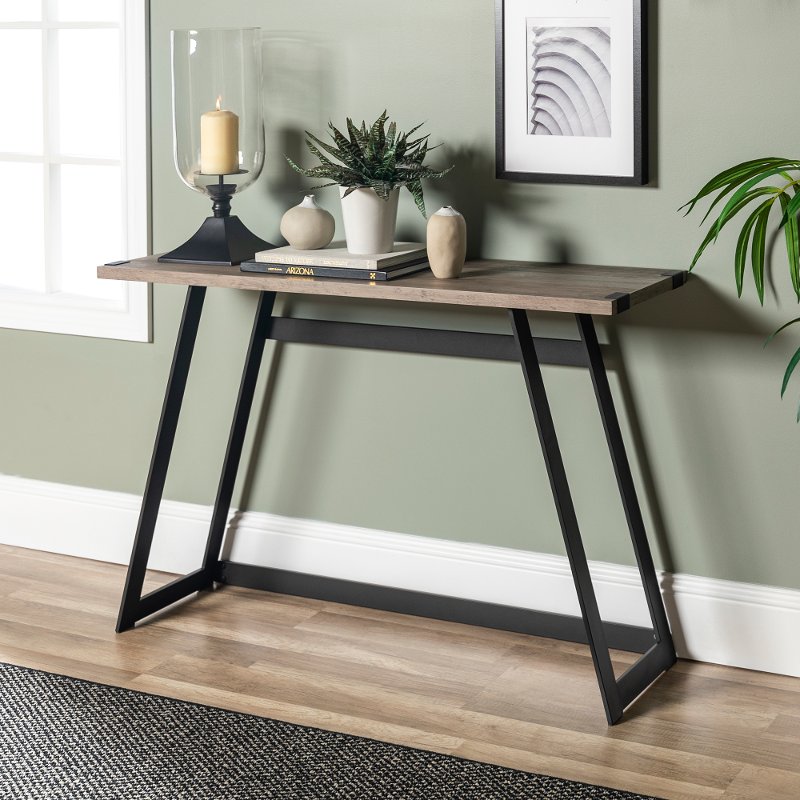 Gray 46 Inch Entryway Table Metal Wrap Rc Willey Furniture Store