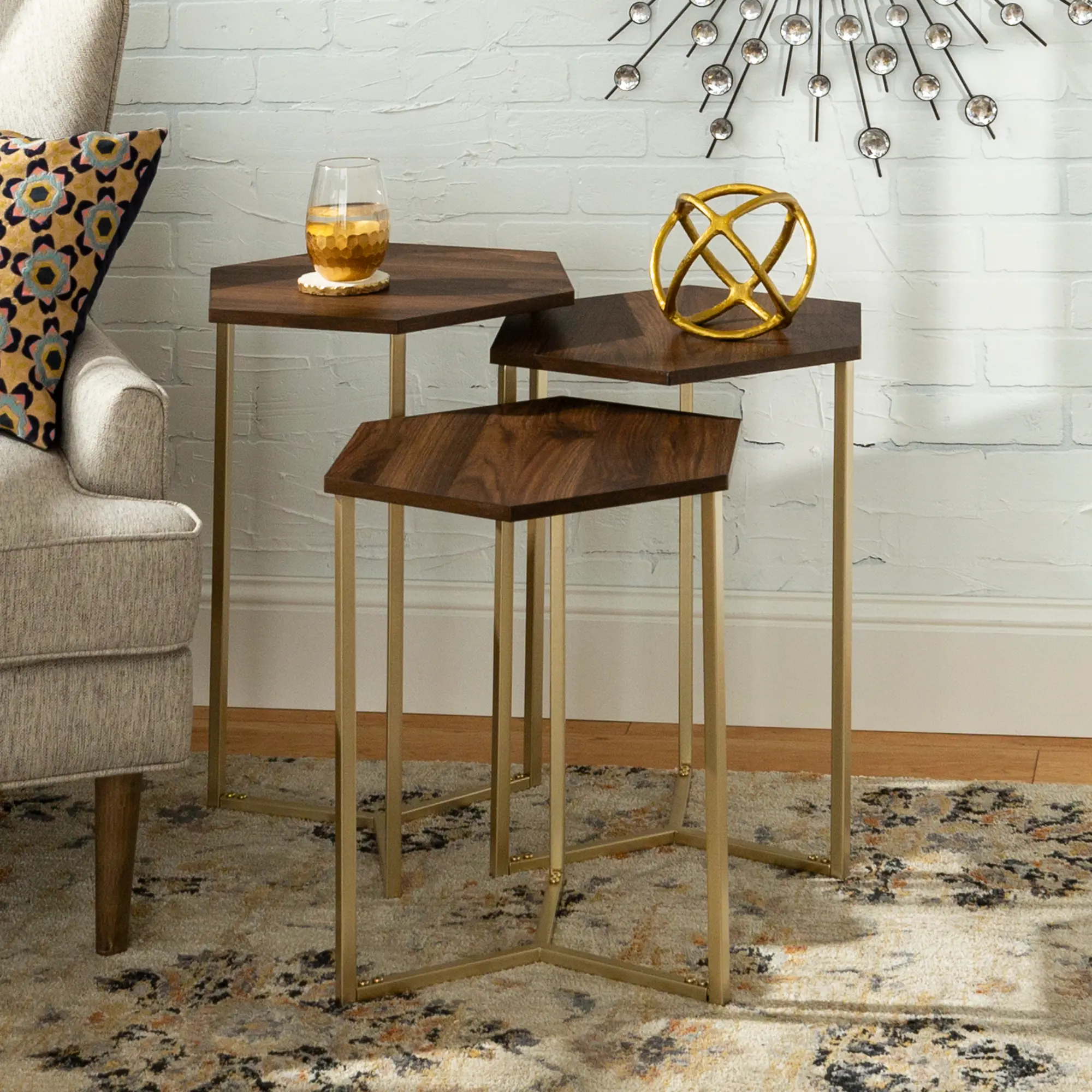 AF16HEX3DW Modern Wood Nesting Tables, Set of 3-1
