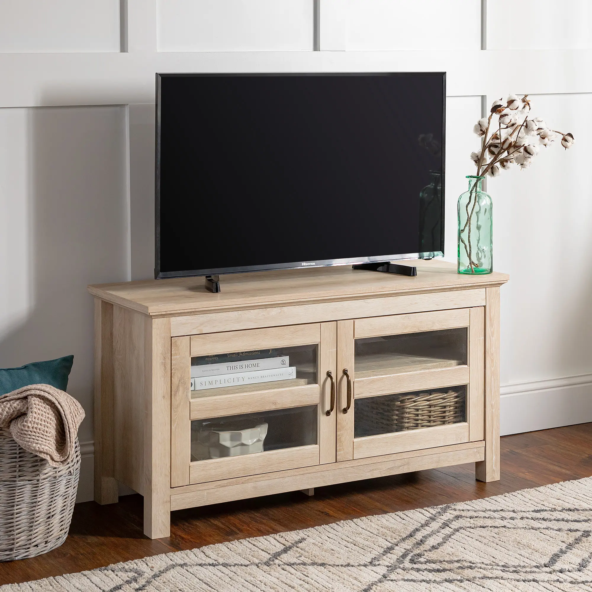WQ44CFDWO Contemporary 44 Inch White Oak TV Stand - Corona-1