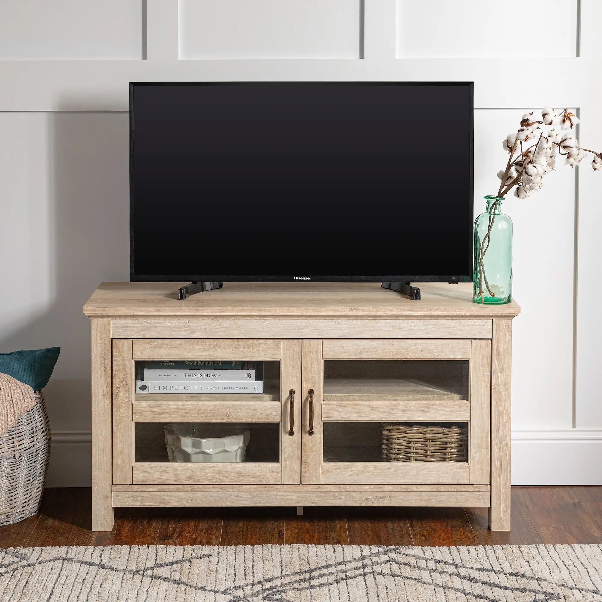 WQ44CFDWO Contemporary 44 Inch White Oak TV Stand - Corona-2