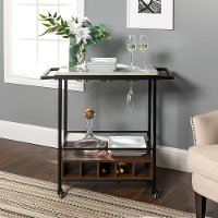 Modern Industrial 34 Inch Bar Serving Cart - White Marble/Dark Walnut-4