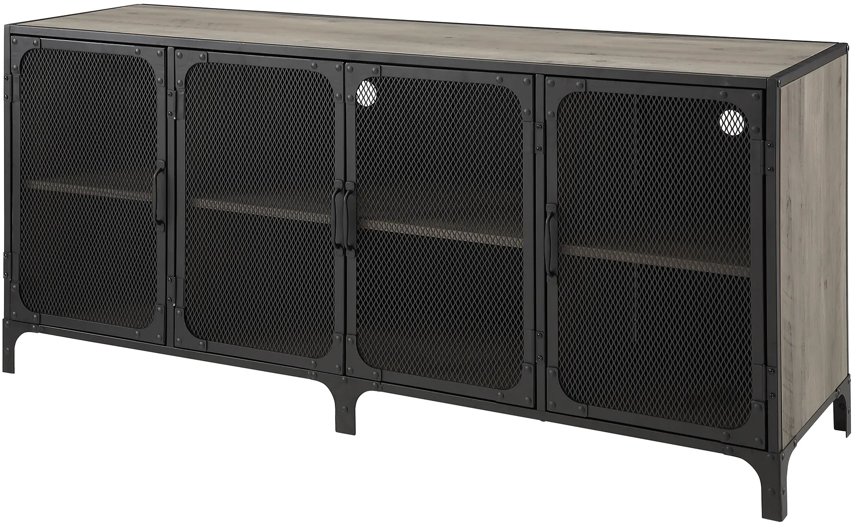 W60SOI4DGW Industrial 60 Inch Gray TV Stand - Mesh and Wood-4