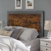 HBQAWRW Industrial Rustic Wood and Metal Queen Headboard