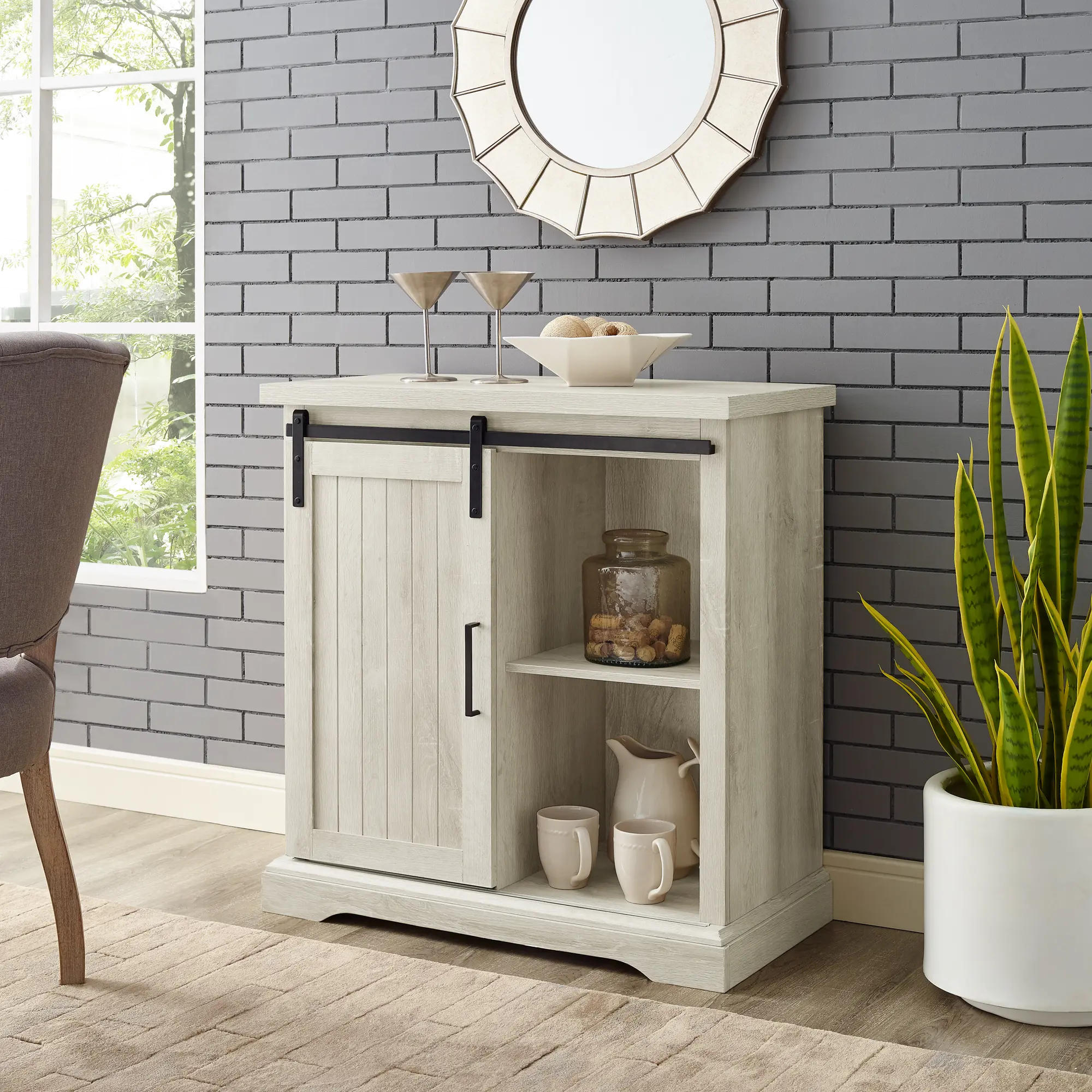 AF32ALGRDWO Farmhouse White Oak 32 Inch Dining Room Sideboard-1