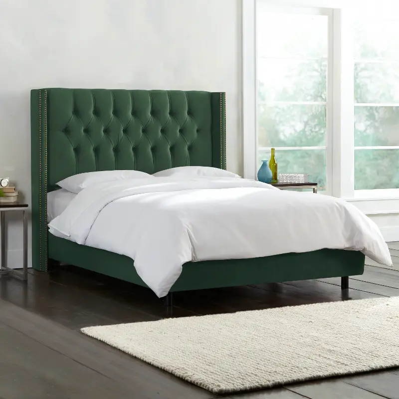 144NBBED-PWMSTJD Abigail Green Diamond Tufted Wingback California King Bed - Skyline Furniture