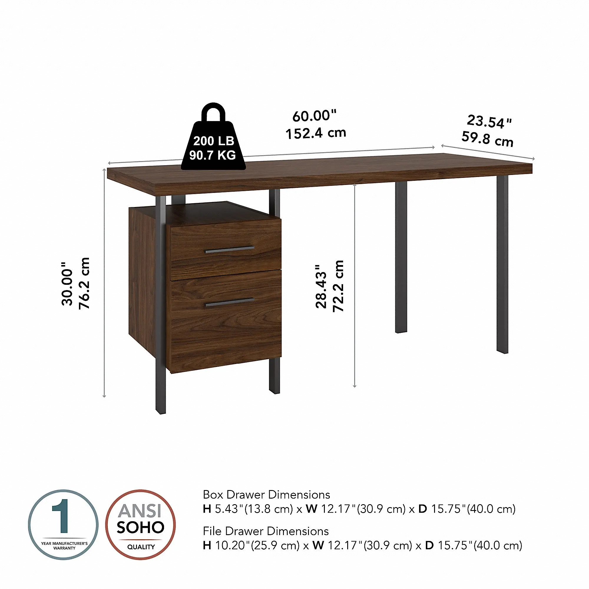 ACD160MW-03 Modern Walnut 60 inch Writing Desk with Drawers - Architect-5