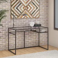 ATD148RB-03 Anthropology Rustic Brown 48 Glass Top Writing Desk with Shelf