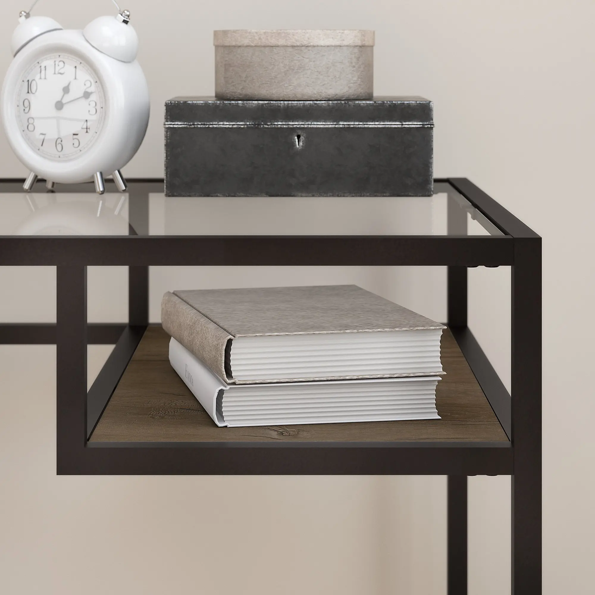 ATD148RB-03 Anthropology Rustic Brown 48 Glass Top Writing Desk with Shelf-3