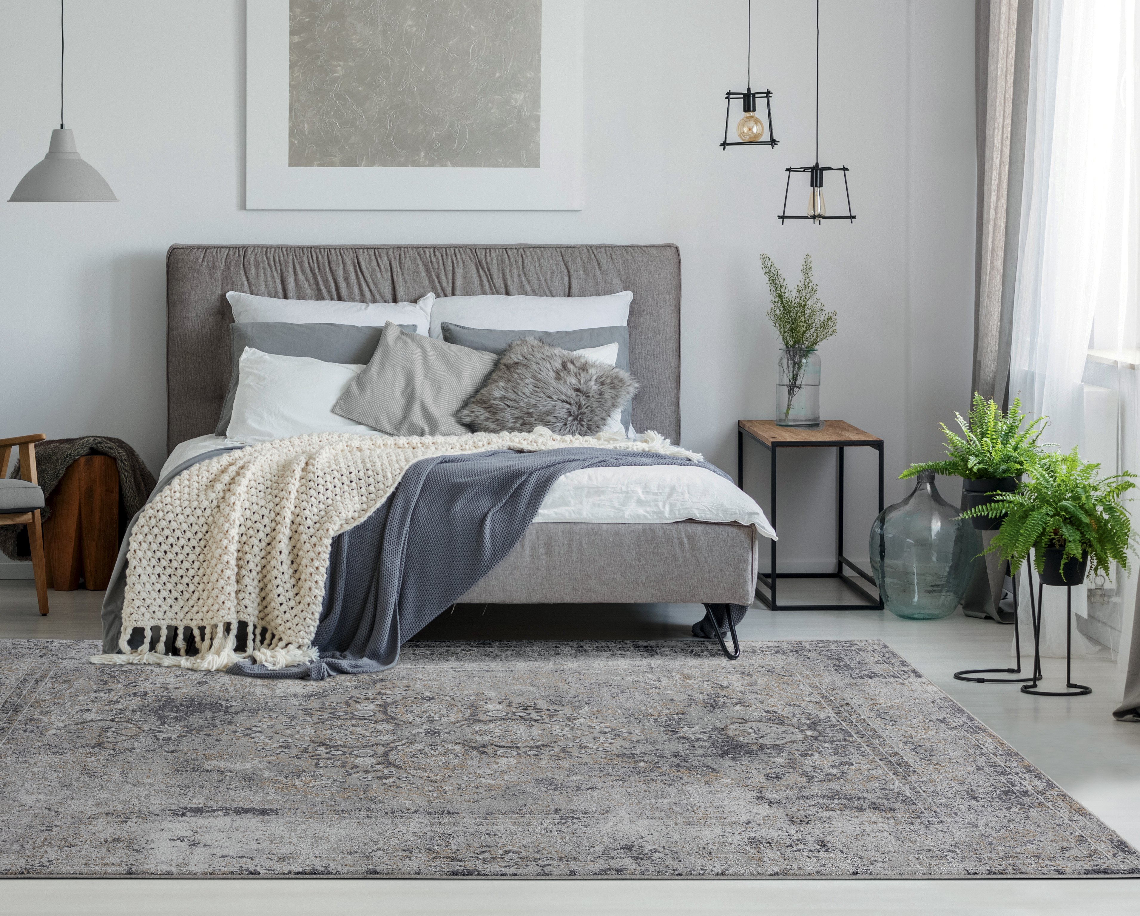 5 x 7 Medium Contemporary Gray Area Rug - Century-2