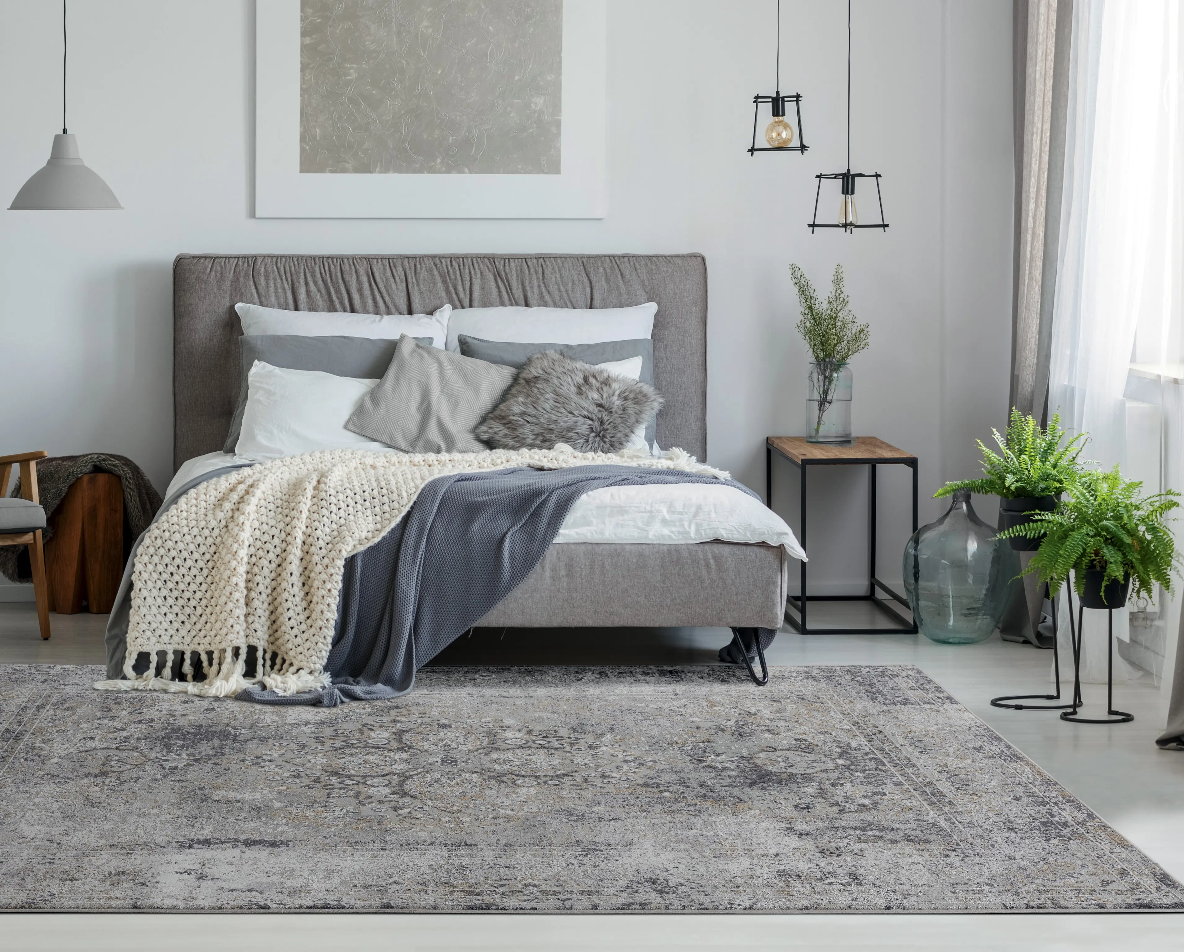 5 x 7 Medium Contemporary Gray Area Rug - Century-2