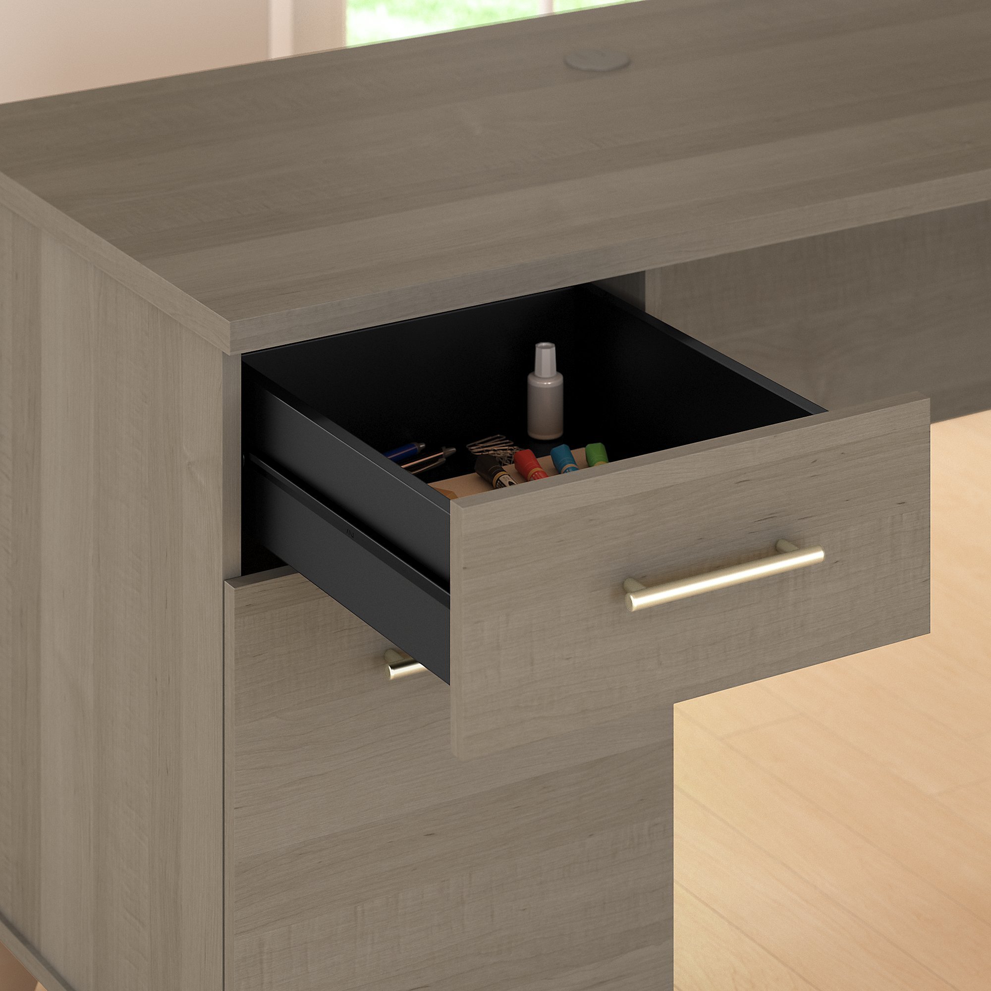 Somerset Ash Gray Office Desk with Drawers-3
