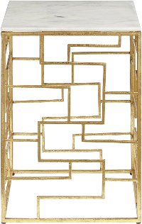 Gold End Table with White Marble Top - Modern Eclectic-2