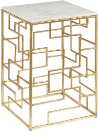 Gold End Table with White Marble Top - Modern Eclectic-3