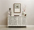 Ornate Antique White 60 Inch White 4 Door Console - Modern Eclectic