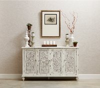 Ornate Antique White 60 Inch White 4 Door Console - Modern Eclectic