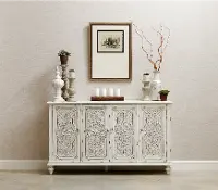 Ornate Antique White 60 Inch White 4 Door Console - Modern Eclectic
