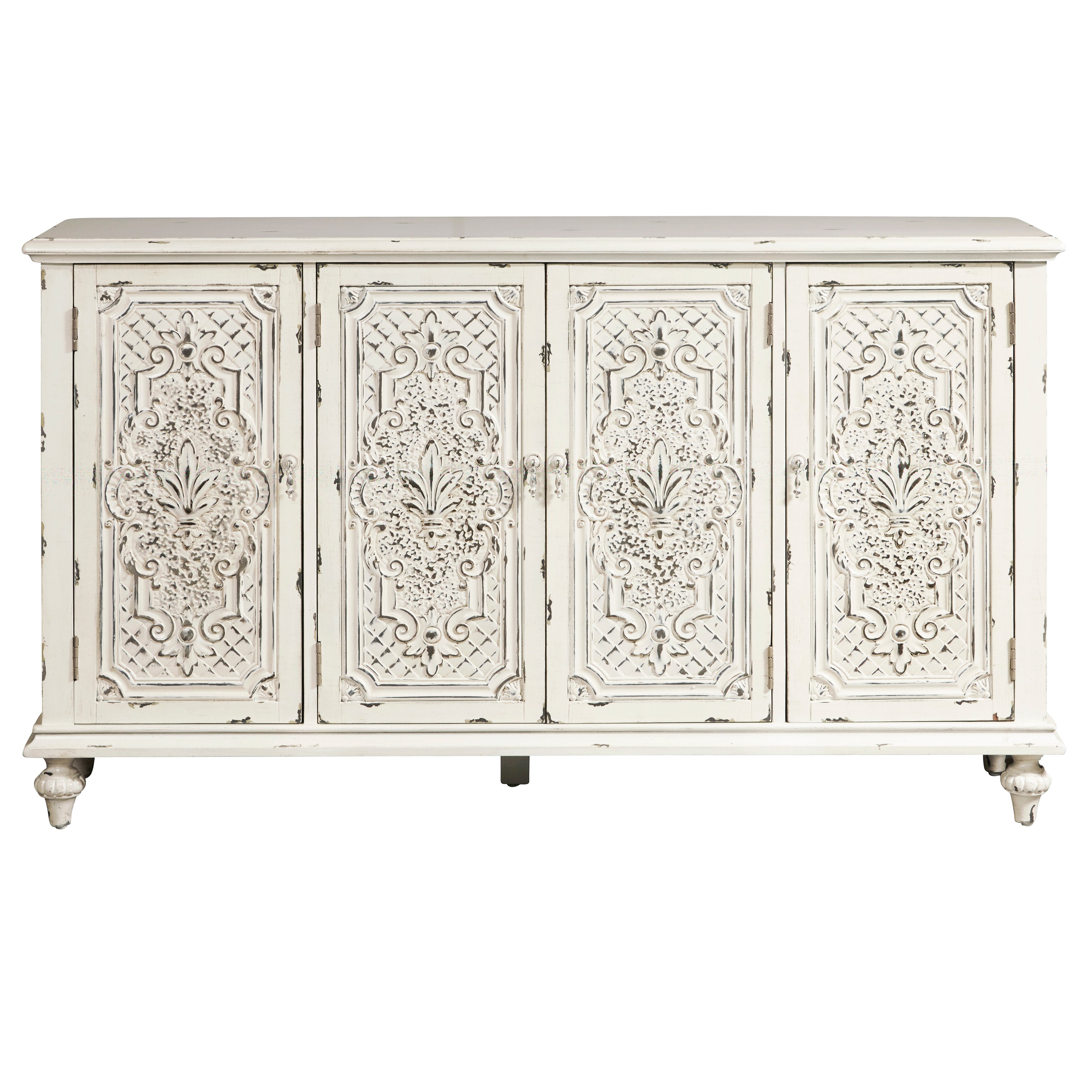 Ornate Antique White 60 Inch White 4 Door Console - Modern Eclectic-2