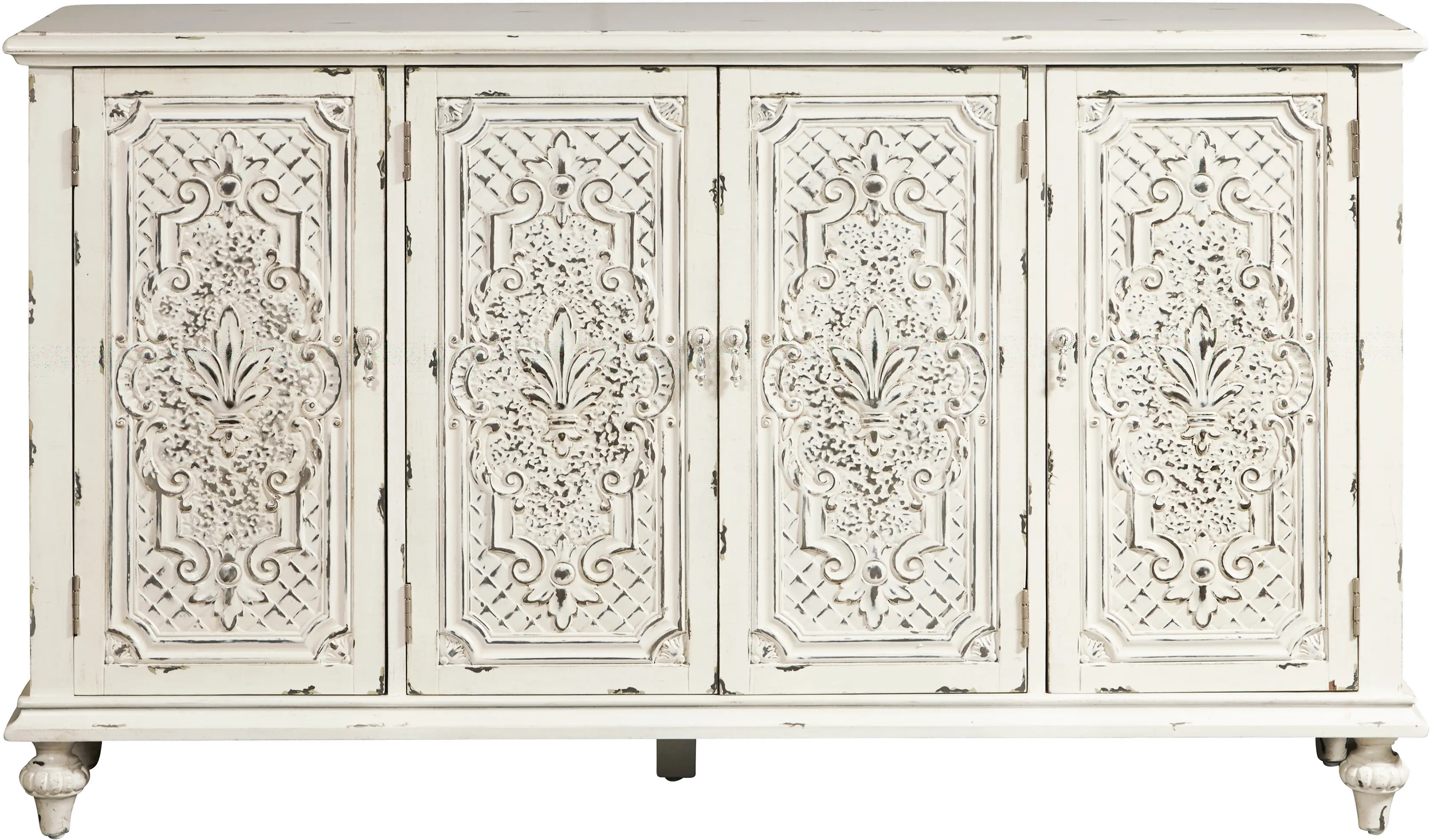 Ornate Antique White 60 Inch White 4 Door Console - Modern Eclectic-2