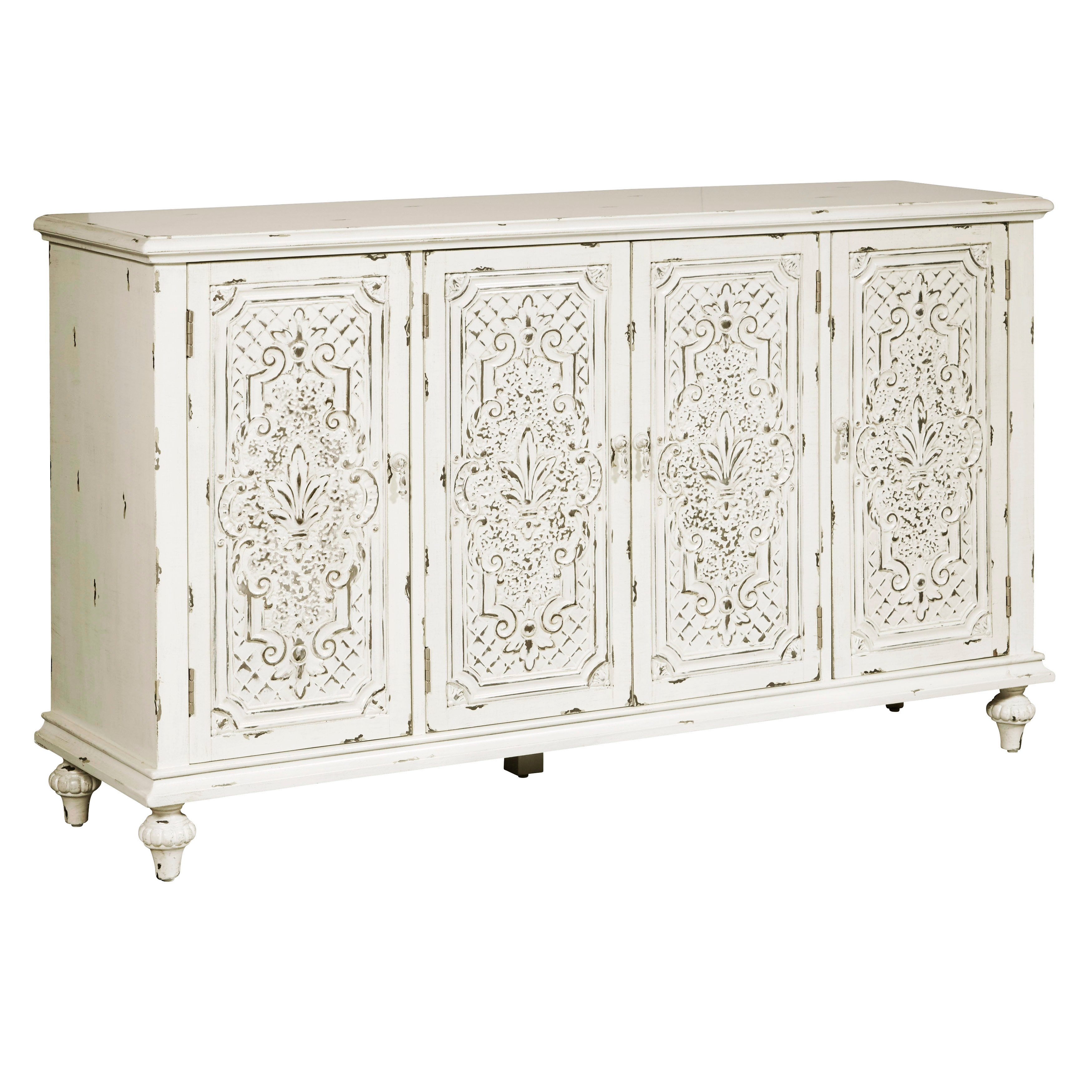 Ornate Antique White 60 Inch White 4 Door Console - Modern Eclectic-3