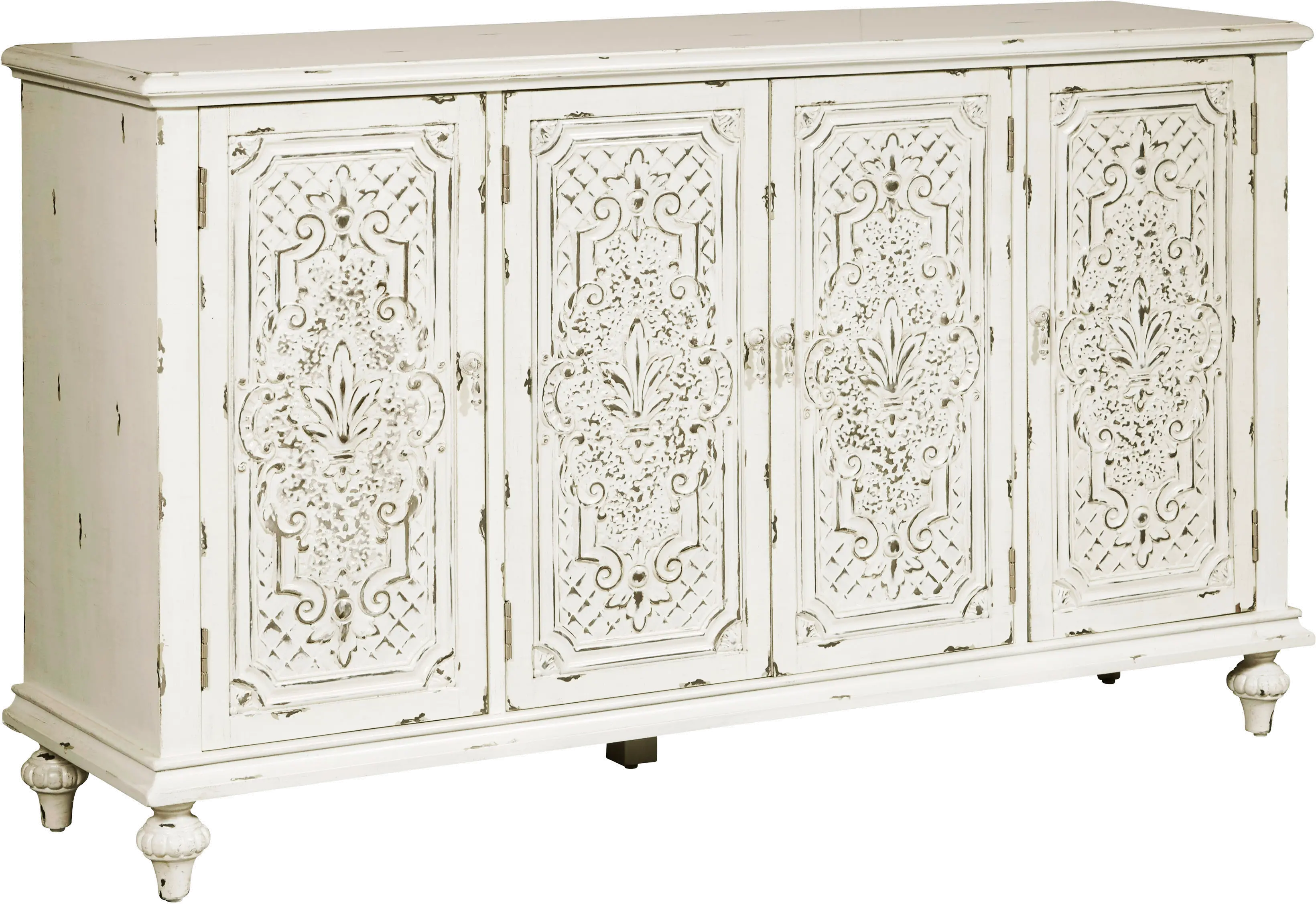 Ornate Antique White 60 Inch White 4 Door Console - Modern Eclectic-3
