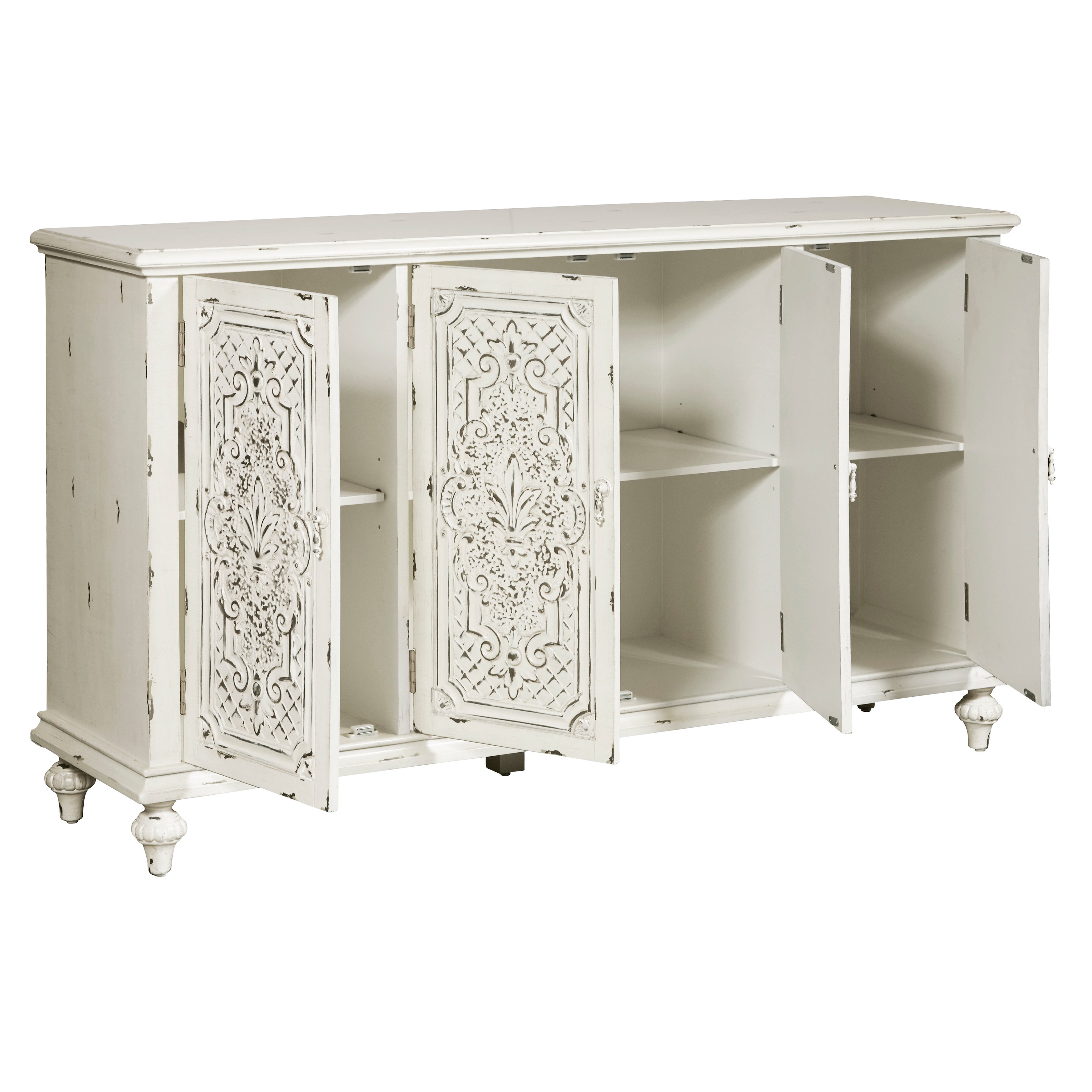 Ornate Antique White 60 Inch White 4 Door Console - Modern Eclectic-4