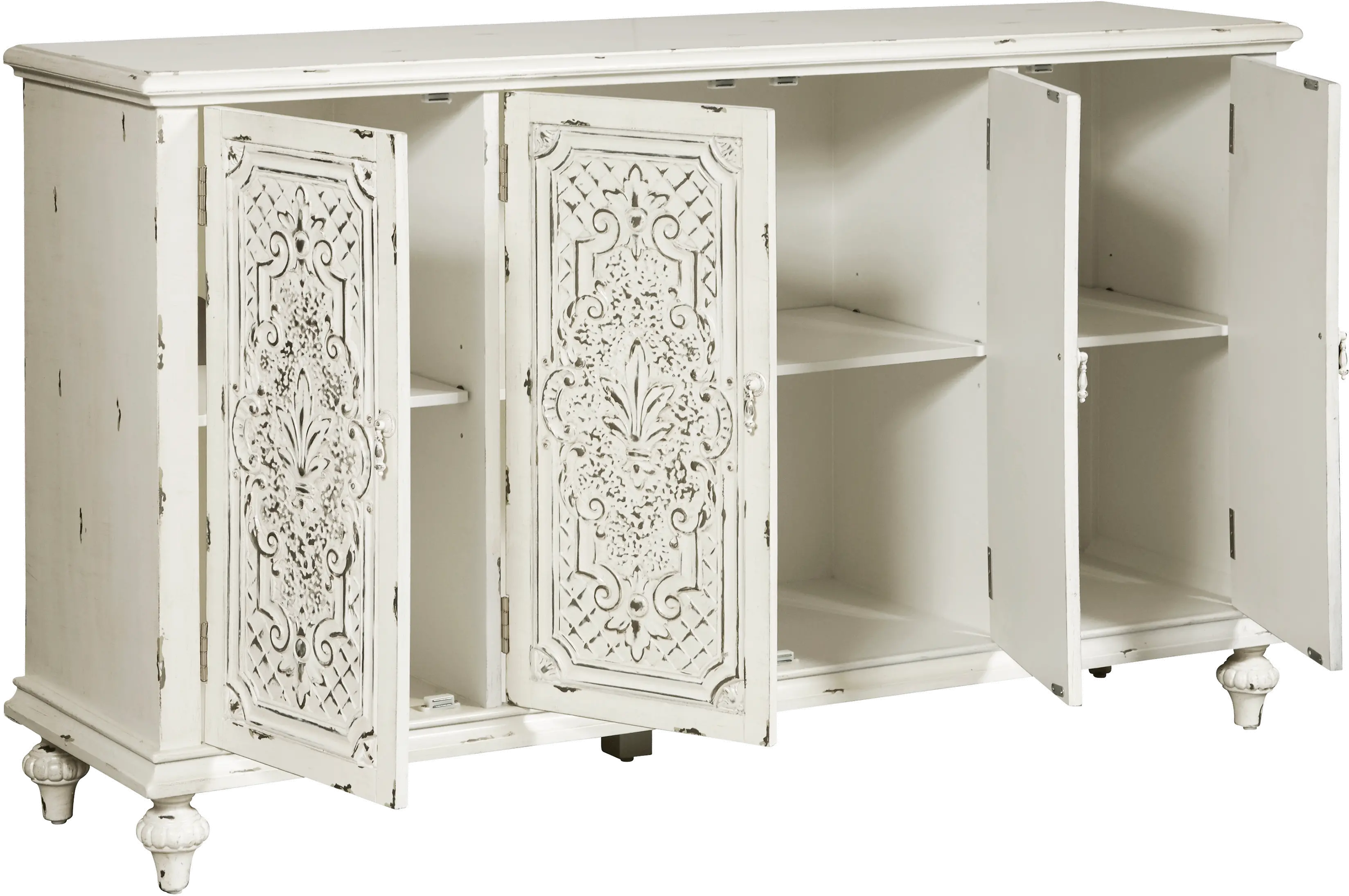 Ornate Antique White 60 Inch White 4 Door Console - Modern Eclectic-4