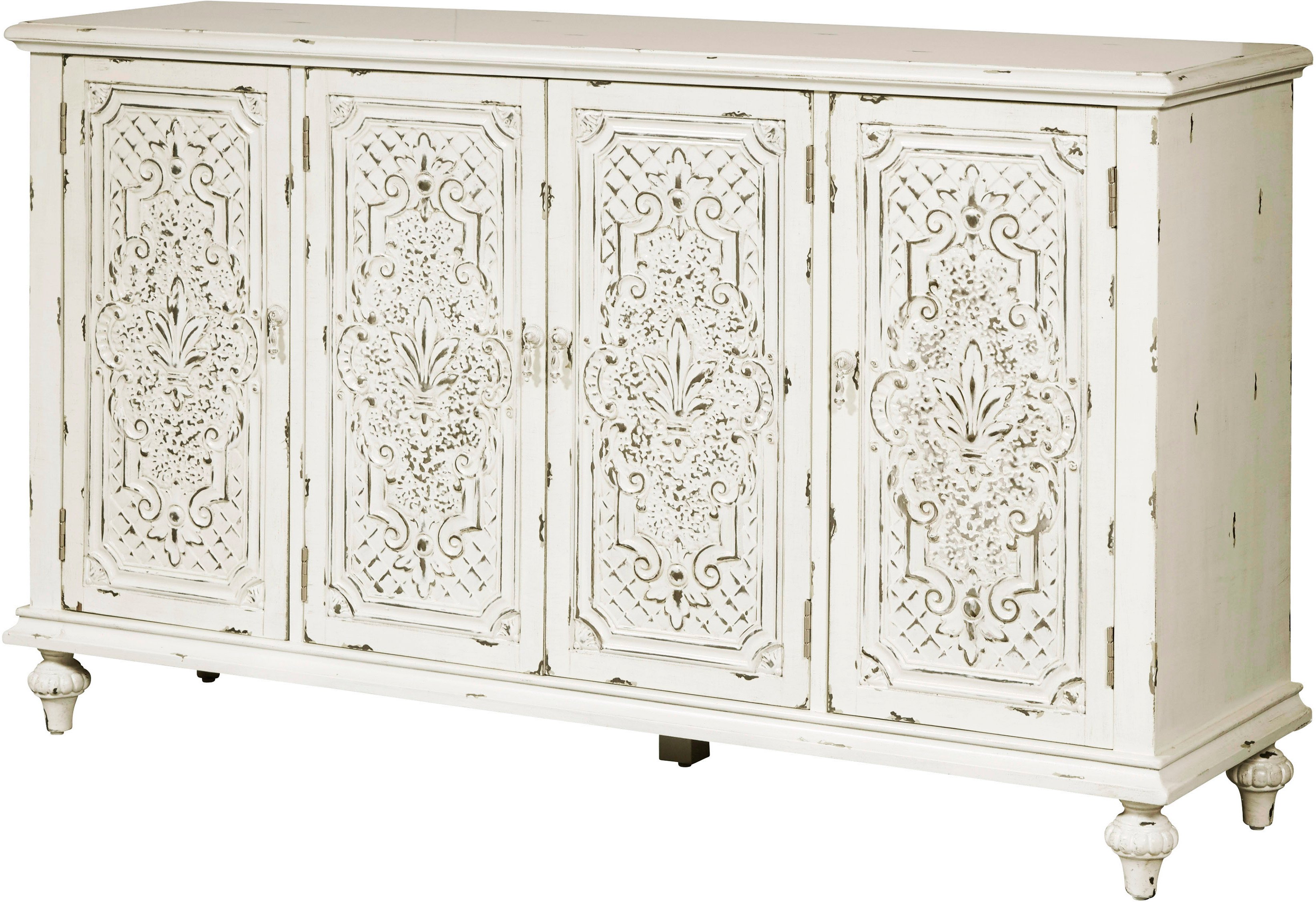 Ornate Antique White 60 Inch White 4 Door Console - Modern Eclectic-5