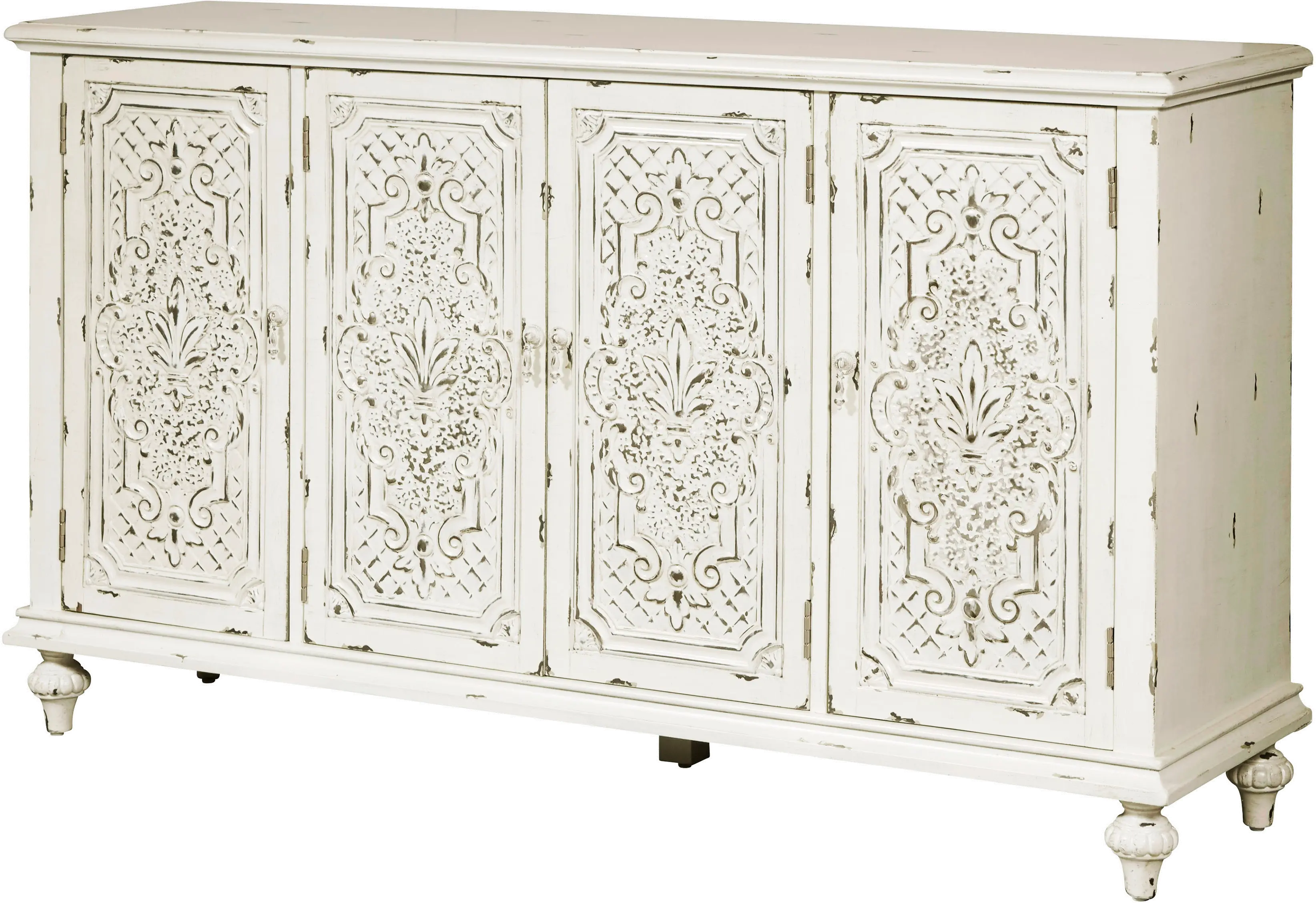 Ornate Antique White 60 Inch White 4 Door Console - Modern Eclectic-5