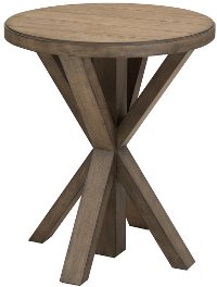 Light Oak Plank Top Round End Table - Modern Eclectic