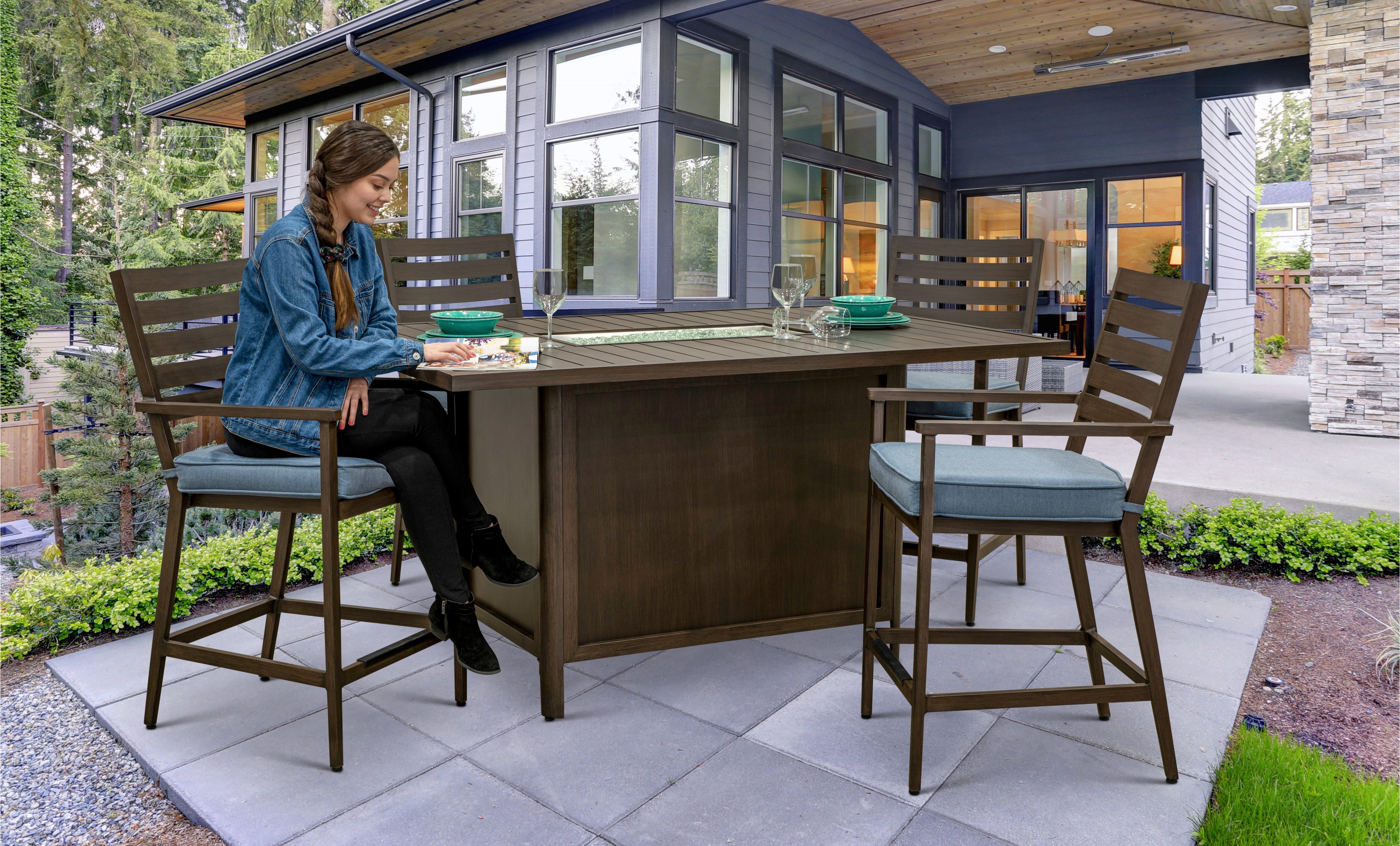 Adeline 5 Piece Patio Fire Counter Height Dining Set-2