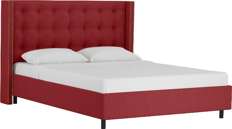 Wingback Linen Red Queen Upholstered, Upholstered Queen Bed