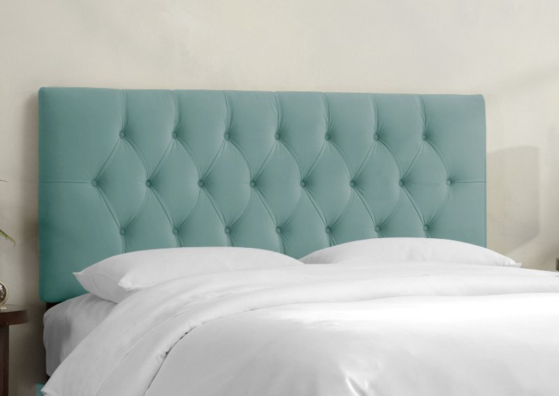 Tufted Velvet Blue Queen Upholstered, Queen Bed With Padded Headboard