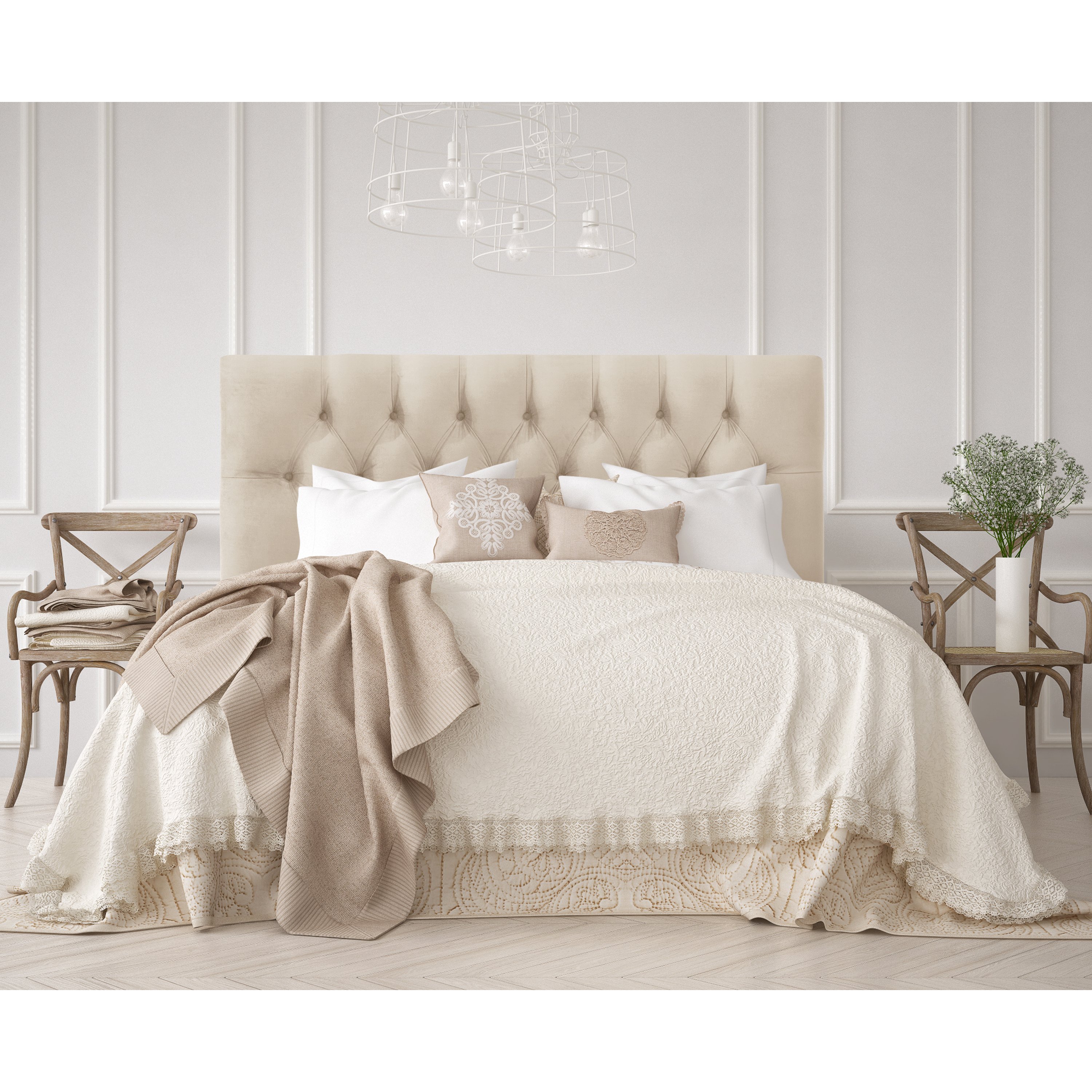 543KVLVPRL Tufted Velvet Pearl Beige King Upholstered Headboard-1