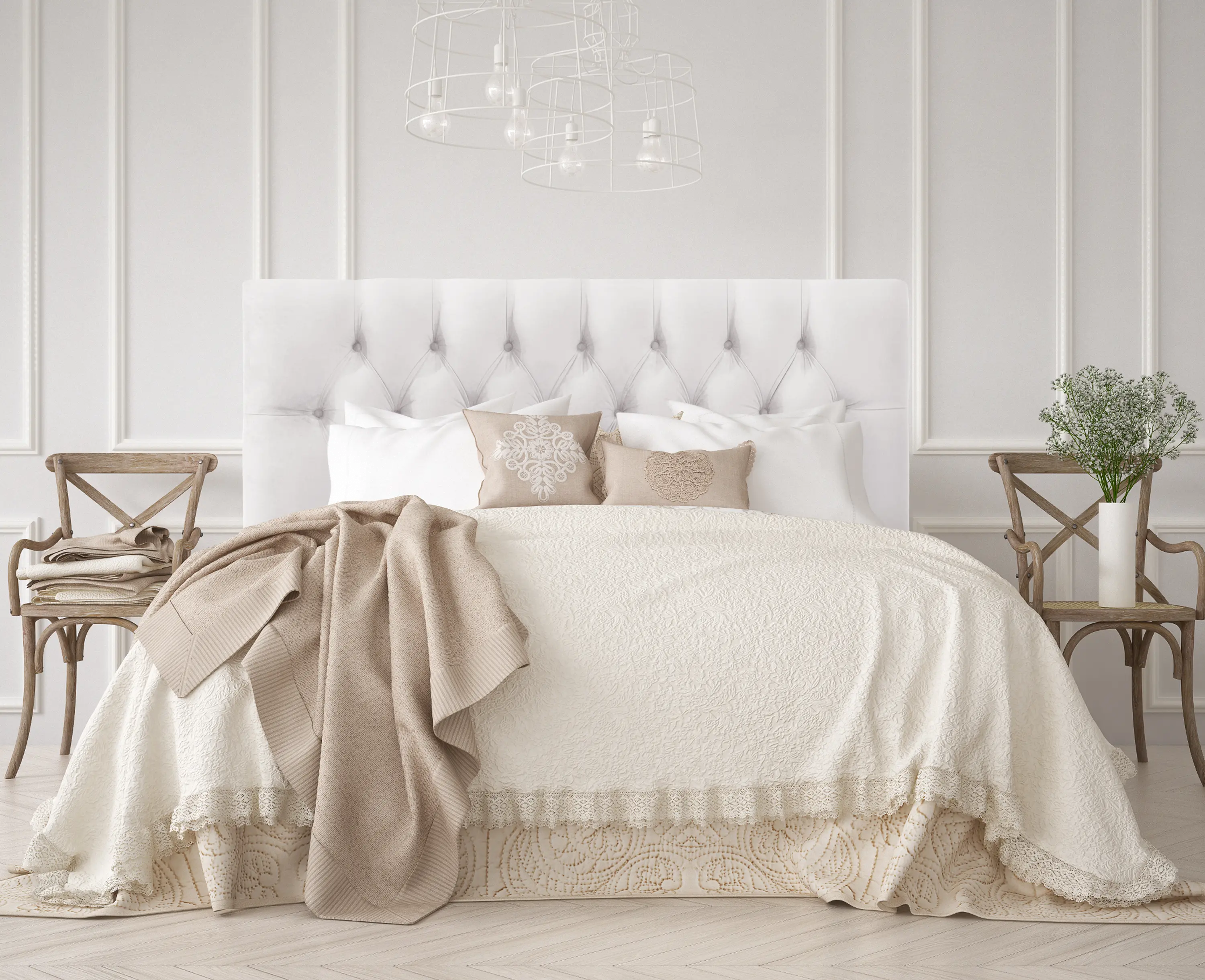 543KVLVWHT Tufted Velvet White King Upholstered Headboard-1