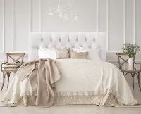 543KVLVWHT Tufted Velvet White King Upholstered Headboard