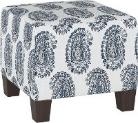 57-2BLCKPSLNVY Navy Blue Paisley Patterned Square Ottoman