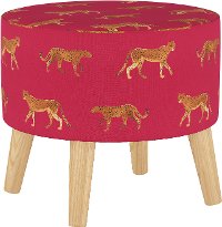 586NATCHWLRSP Mid Century Raspberry Cheetah Walk Round Ottoman