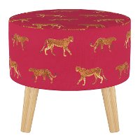 586NATCHWLRSP Mid Century Raspberry Cheetah Walk Round Ottoman-2