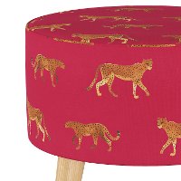 586NATCHWLRSP Mid Century Raspberry Cheetah Walk Round Ottoman-3