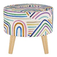 586NATRNBSTOCMLT Mid Century Rainbow Multi Colored Strokes Round Ottoman-2