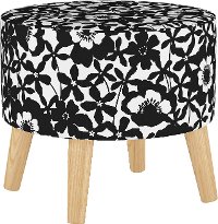 586NATSHDPPBLK Mid Century Black and White Shadow Poppy Round Ottoman