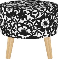586NATSHDPPBLK Mid Century Black and White Shadow Poppy Round Ottoman-2