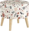 586NATTRZRST Mid Century Terrazzo Rust and Multi Color Round Ottoman